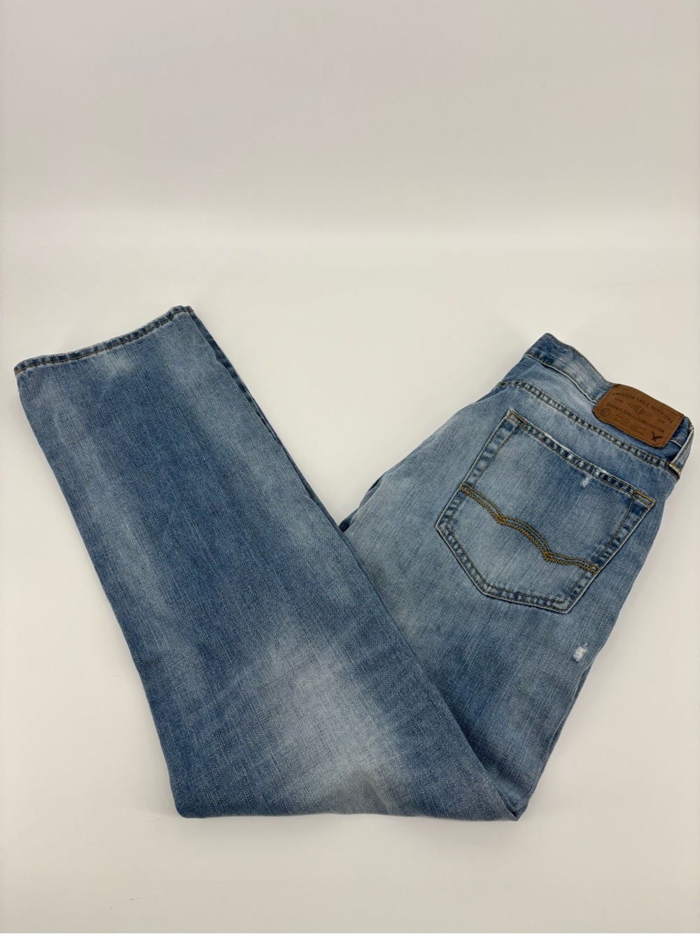 American Eagle Original Straight Jeans Mens 32x34 Blue Distressed Ripped Cotton